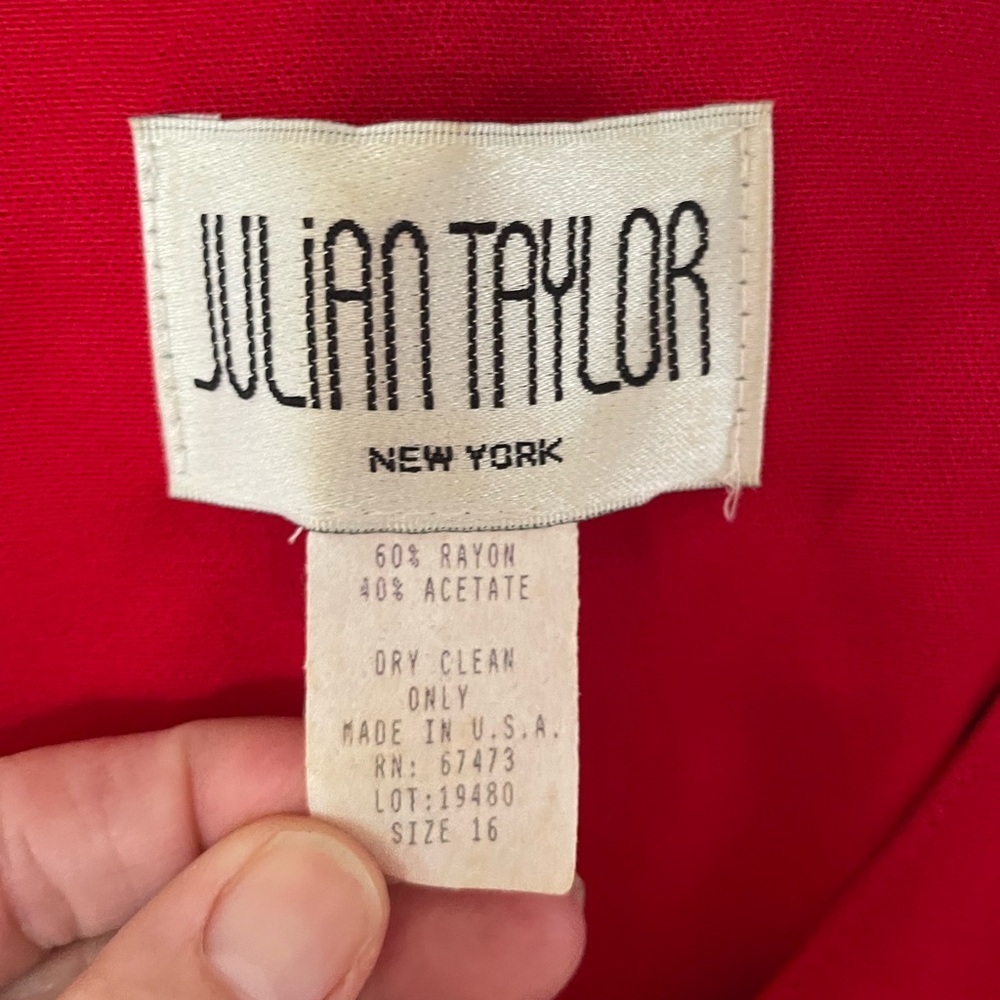 Vintage Julian Taylor Vibrant Red Button-Front ShortSleeve Midi Dress - Picture 4 of 6